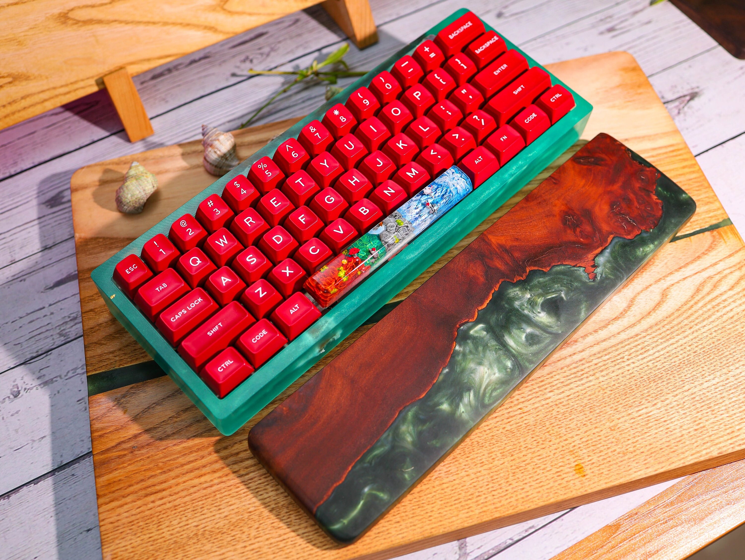 Turquoise Resin and Wood Wrist Rest| Mechanical Keyboard Wrist