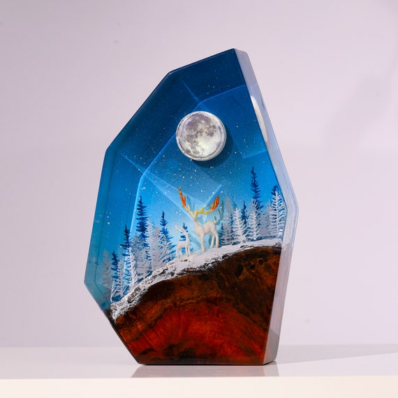 Aurora Boreal lámpara aullando lobo aurora boreal lámpara Alaska decoración aurora  boreal regalo lámpara de resina madera regalos personalizados creativos -   México