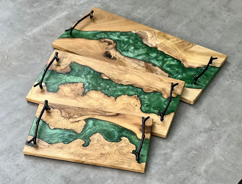 Large Walnut Epoxy Resin Serving Tray