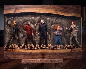 Horror Live Edge Walnut Cheese Tray, Smoke Black Epoxy Resin Charcuterie Board, Horror Gifts, Halloween Decor