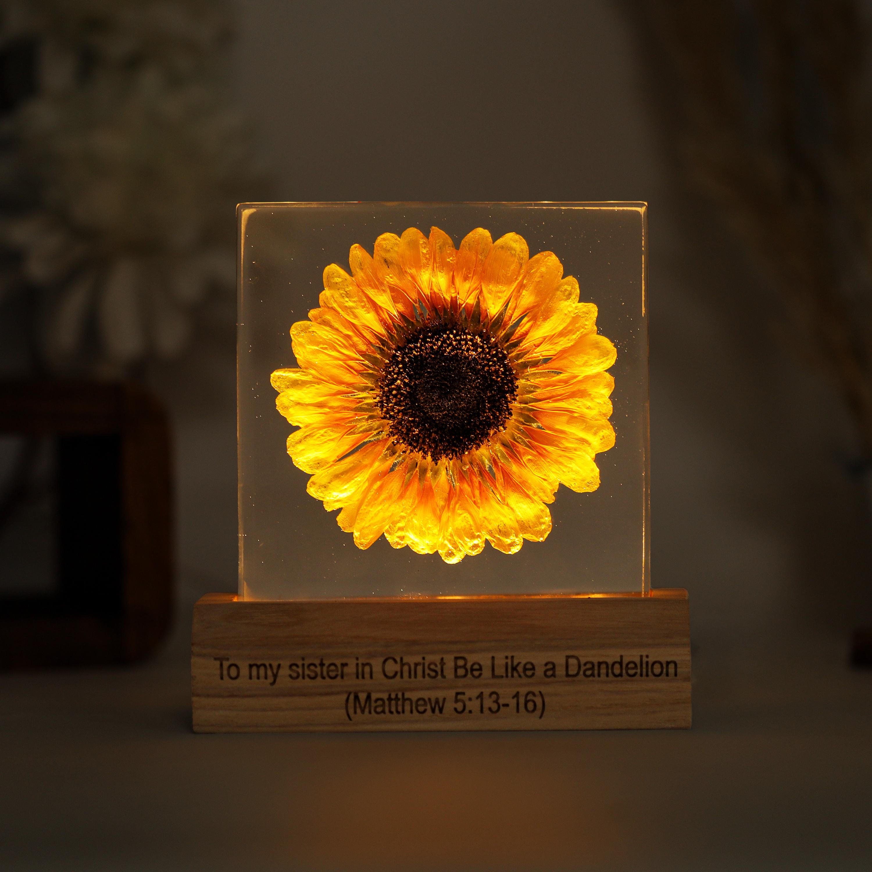 SUNFLOWERS Resin Lamp, Real Flower Night Light, Sunflower Accent