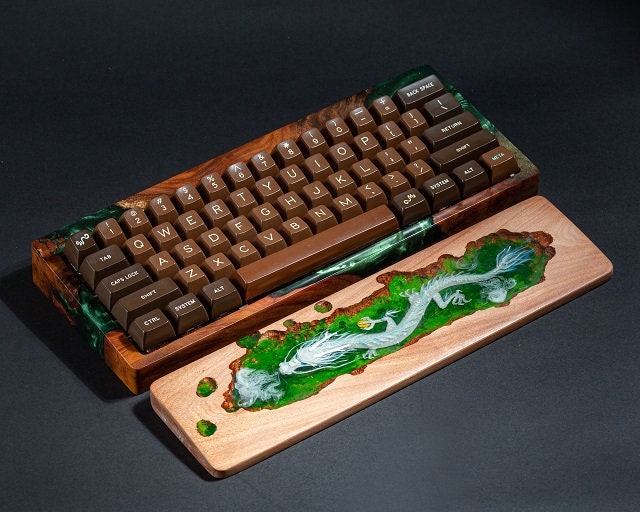 Green Wood and Resin Case for Mechanical Keyboards, Wood Case 60% for ...