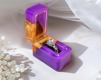 Premium Solid Wood and Resin Custom Ring Box - Personalized Wedding, Engagement, or Anniversary Gift - proposal Walnut Wood Ring Box