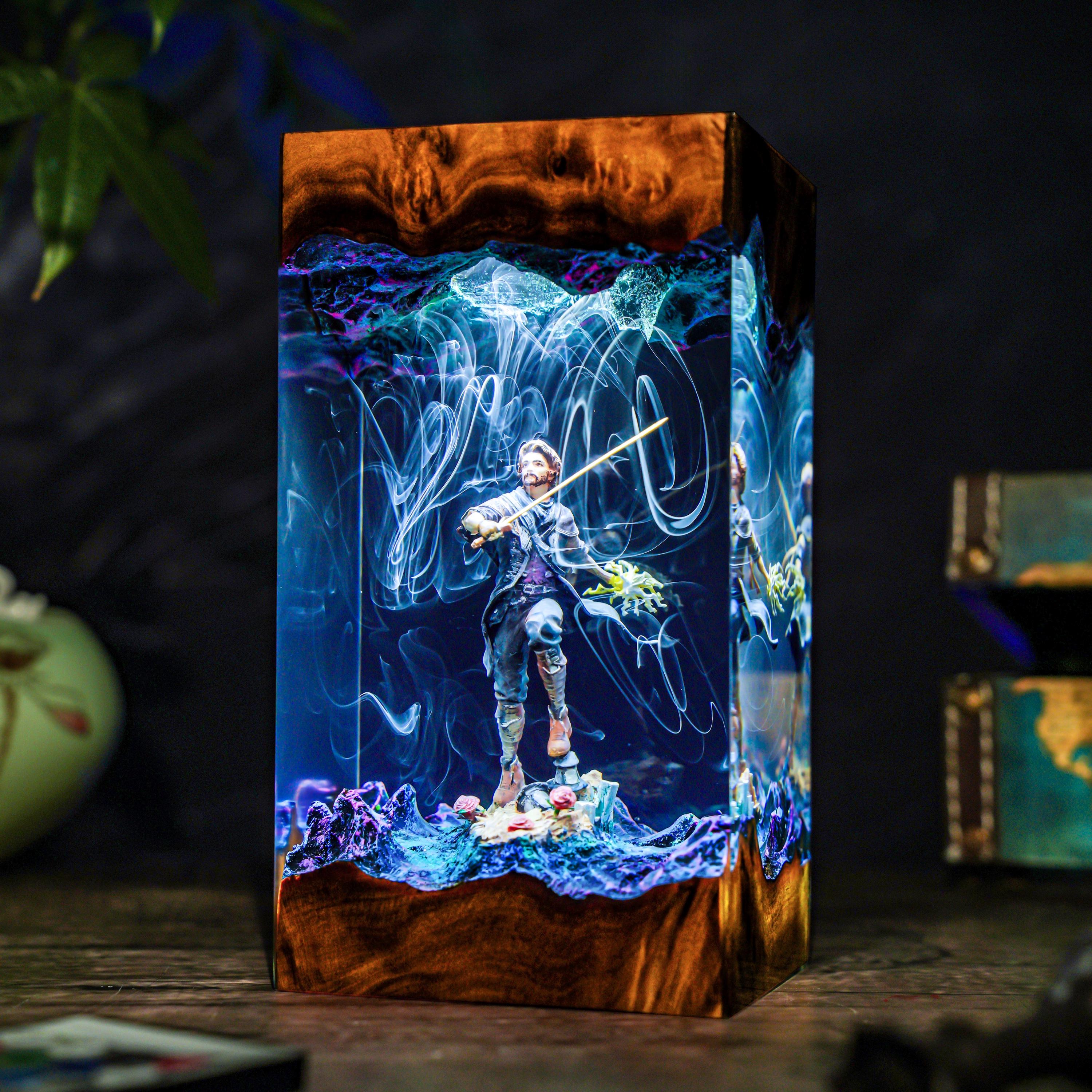 Diorama Gus.tave Expedition 33 Night Lamp, Handmade Resin & Wood