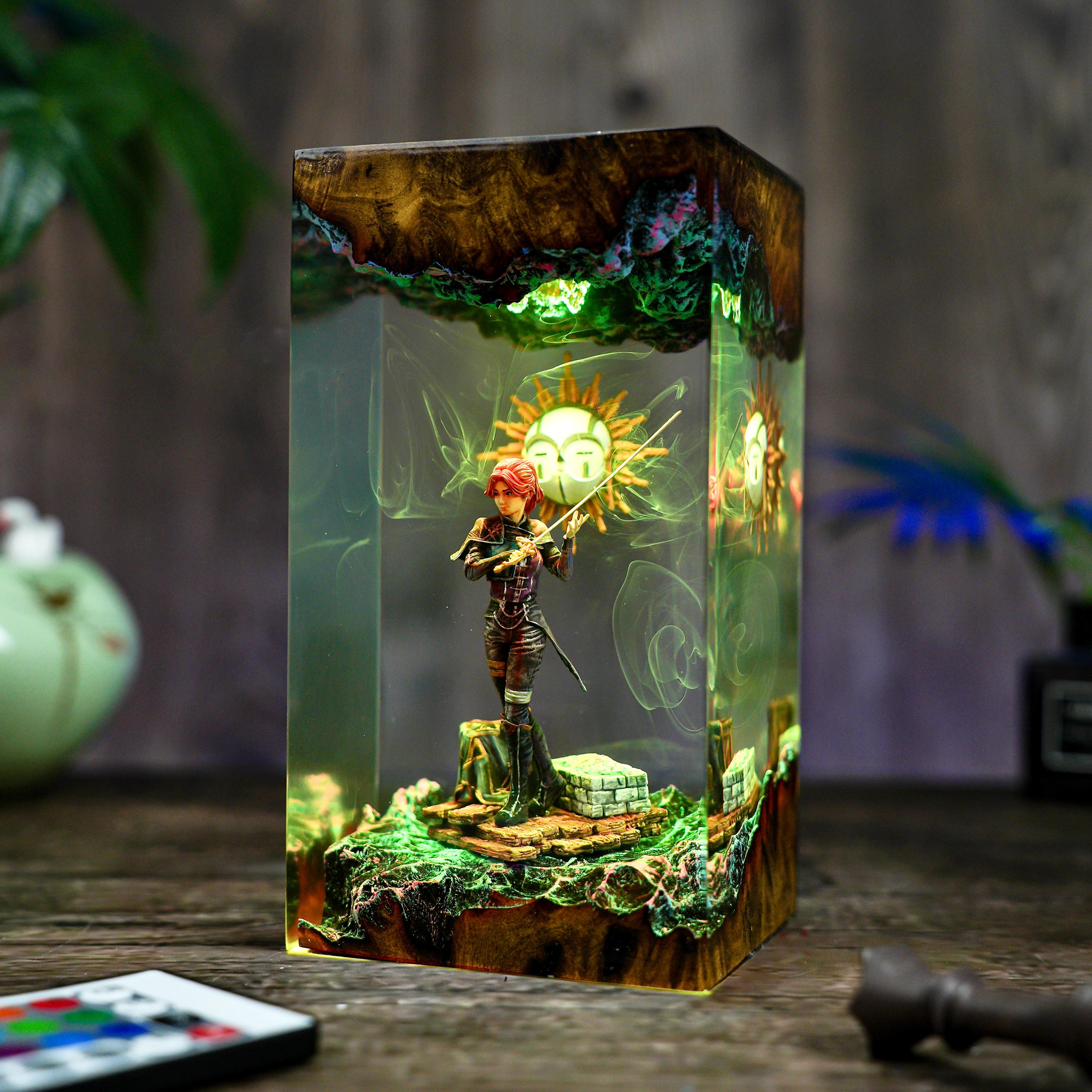 Diorama Mael.le Expedition 33 Night Lamp, Handmade Resin & Wood