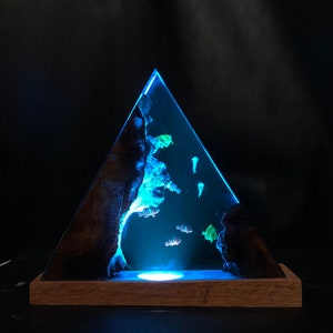 Jellyfish and diver Night Light, Epoxy and Wooden Night Lights, Epoxy Resin Wood Rustic, Home decor unique gift late mothers day gift image 4