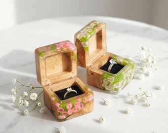 パーソナライズされた結婚指輪ボックス、木製樹脂製ダブルリング