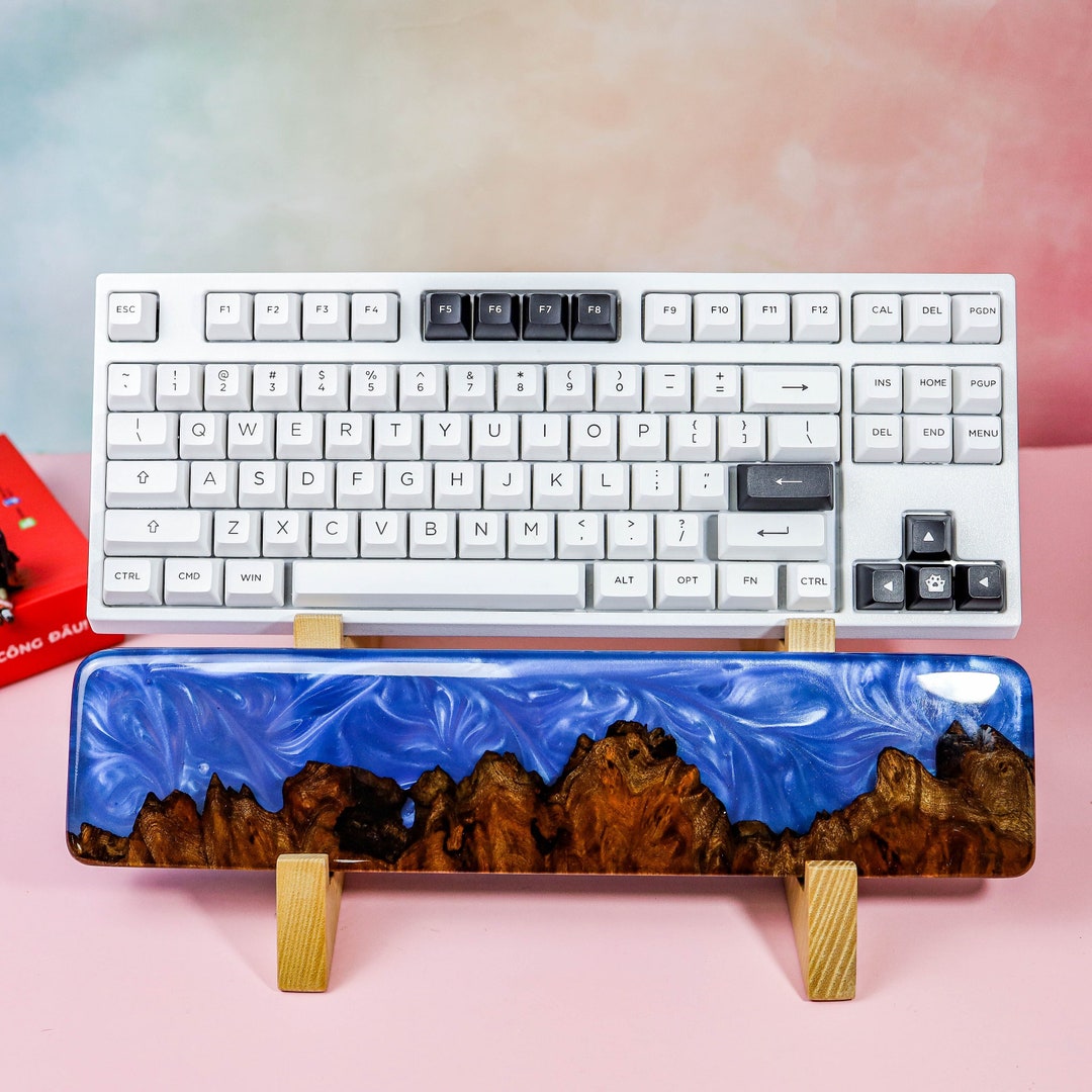 Blue Resin and Wood Keyboard Wrist Rest, Wooden Wrist Rest, 65 Wrist