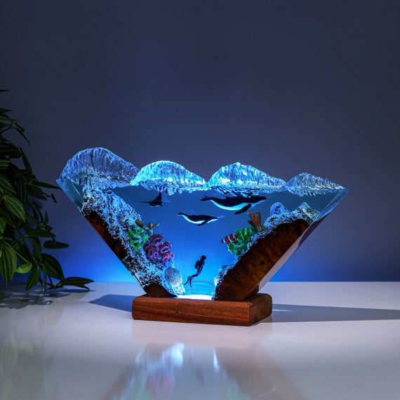  Handmade Deep Sea Cave Diving Night Lights, Epoxy Resin Wood Light  Lamp, home decor unique gift : Handmade Products