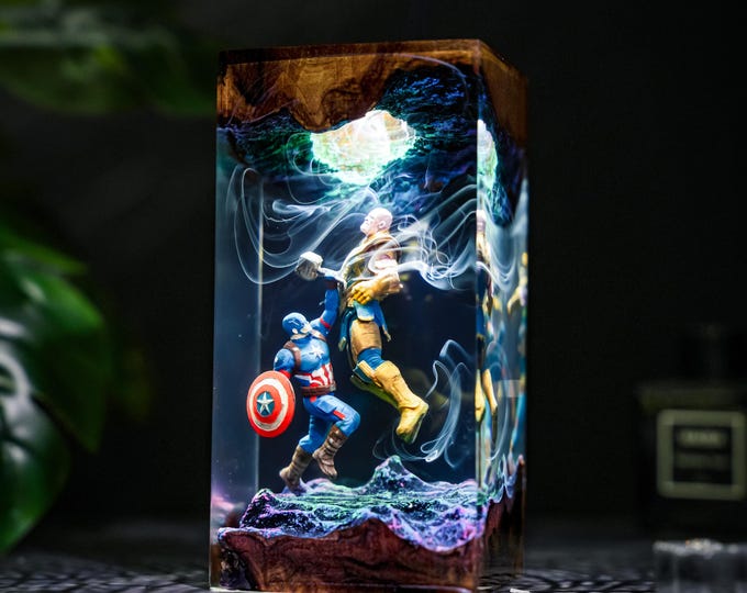 Super Soldier Shield Epoxy Lamp, Handmade Captain Resin Light, Patriotic Superhero Decor, Cool Desk Lamp, Christmas gifts for Him