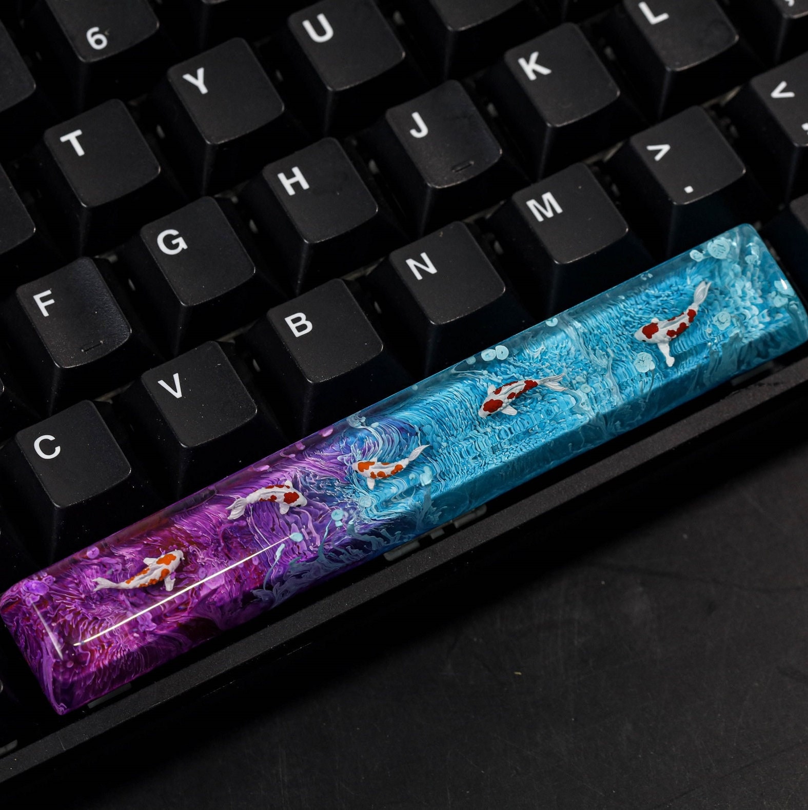 青と紫の鯉樹脂キーキャップ | Artisan Keycap ハンドメイド SA
