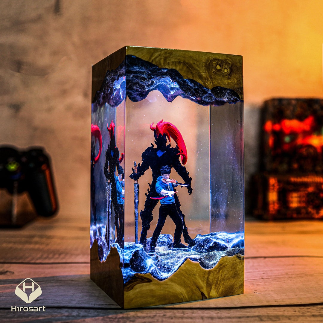 Sung Jinwoo Figure Epoxy Lamp, Custom Solo Leveling Sung Jin Woo 