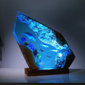 Seal Swimming Epoxy Lamp Custom Epoxy Resin Lamp Resin Night Light Resin Wood Art Lamp Custom Night Light Personalized Night Light