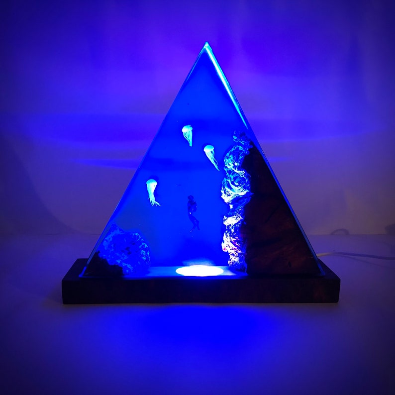 Jellyfish and Diver Night Light Epoxy and Wooden Night Etsy