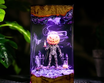 Pumpkin Head Epoxy Lamp, Halloween Resin Lamp, Jack O Lantern Night Light, Spooky Home Decor, Gothic Halloween Gift, Halloween Decor