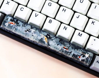 Black Koi Spacebar keycap, Black and White Koi Fish Resin OEM SA Profile Key Cap, Resin spacebar keycap for gaming keyboard, Metor gifts