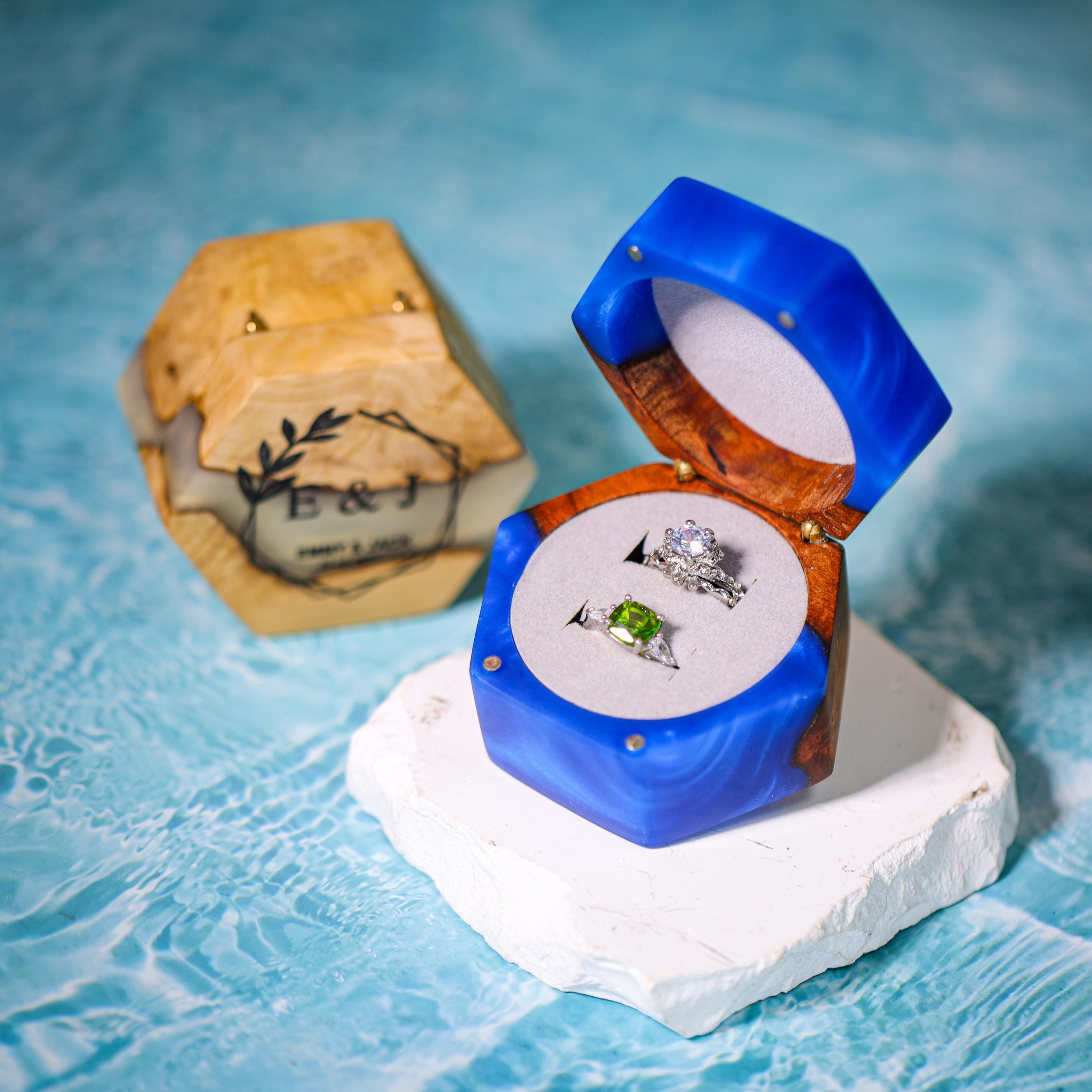 丸い青い指輪の箱 - Etsy 日本
