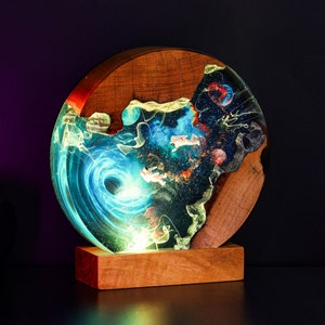 Astronaut entering into the Black Hole Epoxy Lamp Space Night Light Astronaut Resin Lamp Galaxy Lamp Custom night light decor
