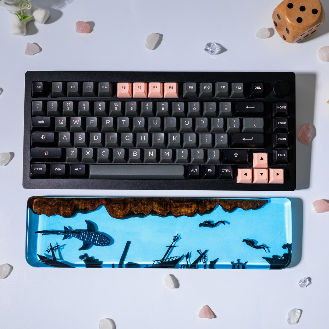 Whale Shark and Diver Keyboard Wrist Rest, Ocean Wrist Rest, Resin TKL