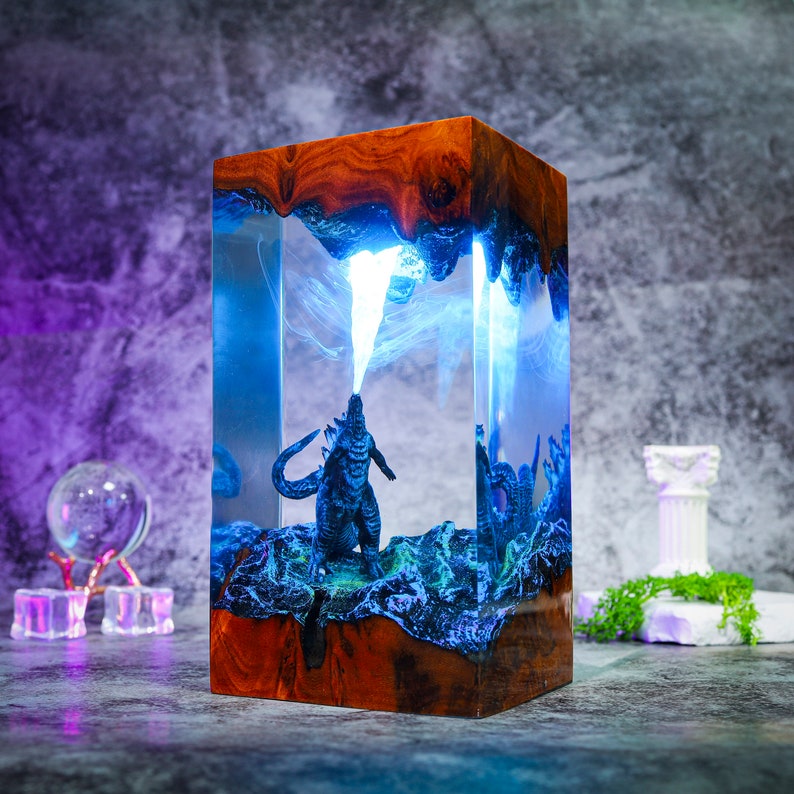 G.ODZ.ILLA Monster Night light Atomic Breath Resin Lamp God.zilla figure Terrarium Personalized Night Light Bedroom lamp diorama resin epoxy image 4