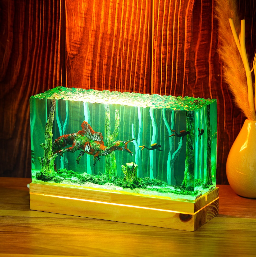 Diorama Zombie Spinosaurus and Couple Divers Night Light Lamp