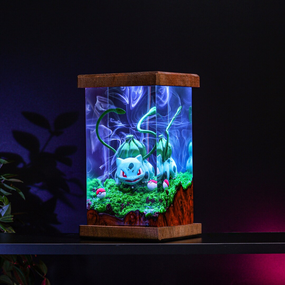 BULBASAUR Pokemon Epoxy Lamp Custom Pokemon Night Light Resin Diorama