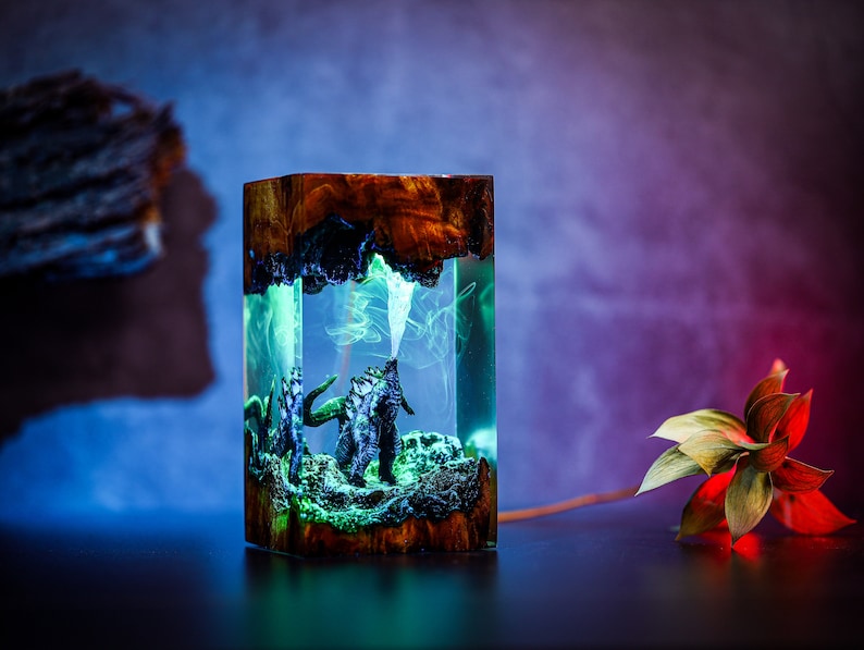 G.ODZ.ILLA Monster Night light Atomic Breath Resin Lamp God.zilla figure Terrarium Personalized Night Light Bedroom lamp diorama resin epoxy image 6