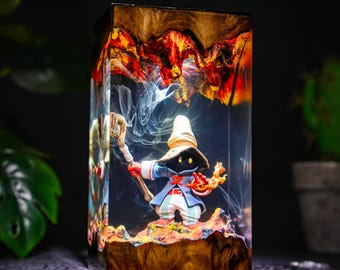 Vivi Final Fantasy Epoxy Lamp, Black Mage Resin Night Light, FFIX Gaming Decor, Fantasy changing color Lamp