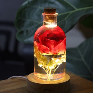 Real Rose Flower Night Light, Flower Epoxy Resin Nightlight Unique Gifts For Women Who Has Everything Engagement Gifts For Couple Unique