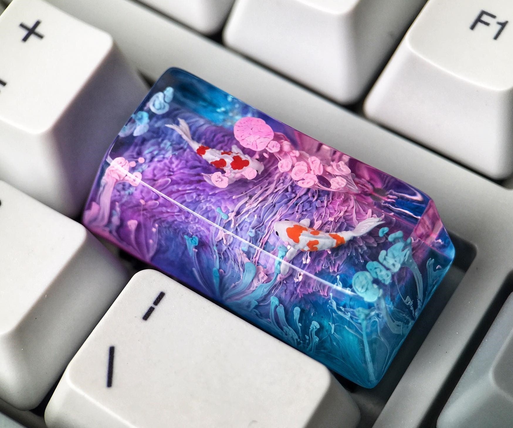 Blue and Purple Koi Resin Keycap | Artisan Keycap Handmade SA and