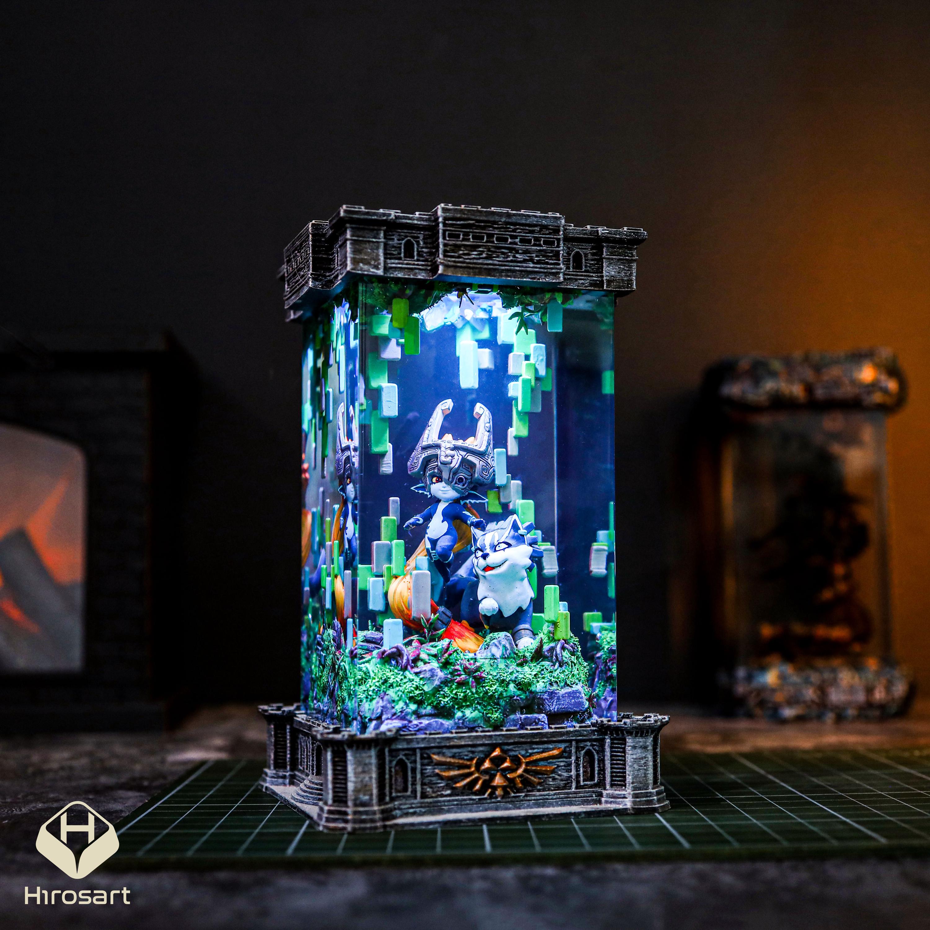 Zel.da Midna and Wolf Link Epoxy Resin Lamp, Handmade Twilight