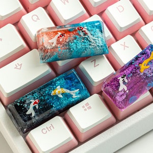 Custom Shift Koi Resin Keycap, Custom Backspace Artisan Keycap, Custom 2u SA Keycaps | Custom 2.25u Resin Artisan Keycaps | Capslock keycap