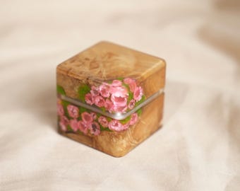 パーソナライズされた結婚指輪ボックス、木製樹脂製ダブルリング