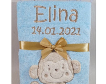 BotoBaby - Baby blanket mt name and date of birth embroidered - 75 x 100 cm - Personalized GIFT Baptism - 802015 - BLUE AFFE