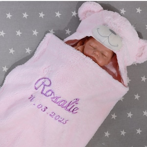 Two-layer baby blanket with name 75 x 100 cm - pink with teddy - gift birth baptism (302021)