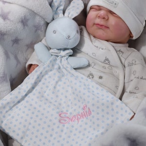 Cuddly cloth embroidered with name personalized - Fabric made of 100% COTTON - Cuddly cloth - Cuddly cloth - LIGHT BLUE - RABBIT ( 400255 )