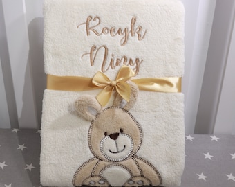 BotoBaby - Baby blanket embroidered with name and date of birth - 75 x 100 cm - personalized GIFT Baptism - 802034 - BEIGE HASE