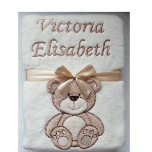 BotoBaby Babydecke mt Namen und Geburtsdatum bestickt 75x100 cm personalisiert GESCHENK Taufe 802001 BEIGE-TEDDY Bild 2