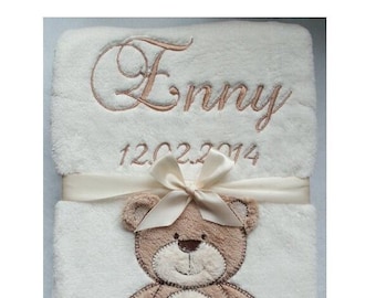 BotoBaby - baby blanket with embroidered name and date of birth - 75 x 100 cm - personalized GIFT christening - 802001 - BEIGE-TEDDY