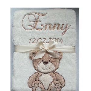 BotoBaby Babydecke mt Namen und Geburtsdatum bestickt 75x100 cm personalisiert GESCHENK Taufe 802001 BEIGE-TEDDY Bild 1