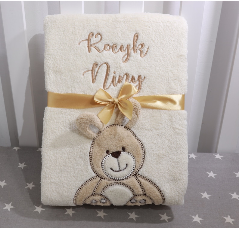 BotoBaby Baby blanket embroidered with name and date of birth 75 x 100 cm personalized GIFT Baptism 802034 BEIGE HASE image 1
