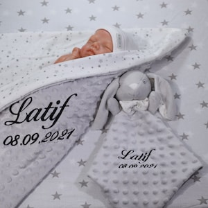 Zweilagige Babydecke mit Namen 75x100 cm Schmusetuch mit Namen 368975 Grau Hase personalisiert Geschenk Geburt Taufe Bild 9