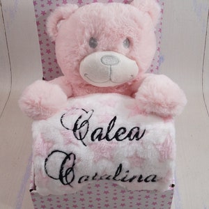 BotoBaby Geschenkset Babydecke mit Namen Rosa Teddybär Geschenk Geburt Taufe SUPER SET personalisiert 111016 Bild 5