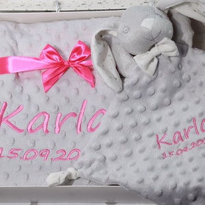 Zweilagige Babydecke mit Namen 75x100 cm Schmusetuch mit Namen 368975 Grau Hase personalisiert Geschenk Geburt Taufe Bild 8