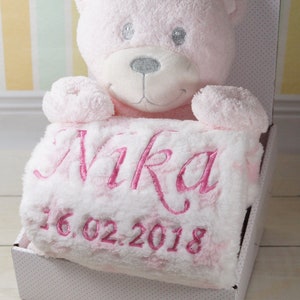 BotoBaby Geschenkset Babydecke mit Namen Rosa Teddybär Geschenk Geburt Taufe SUPER SET personalisiert 111016 Bild 7