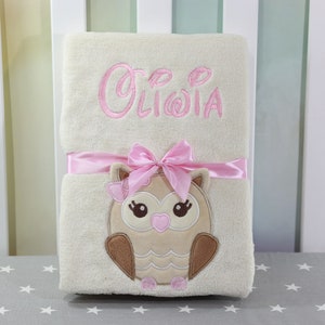 BotoBaby - Baby blanket embroidered with name and date of birth - 75 x 100 cm - personalized GIFT Baptism - 802031 - BEIGE OWL