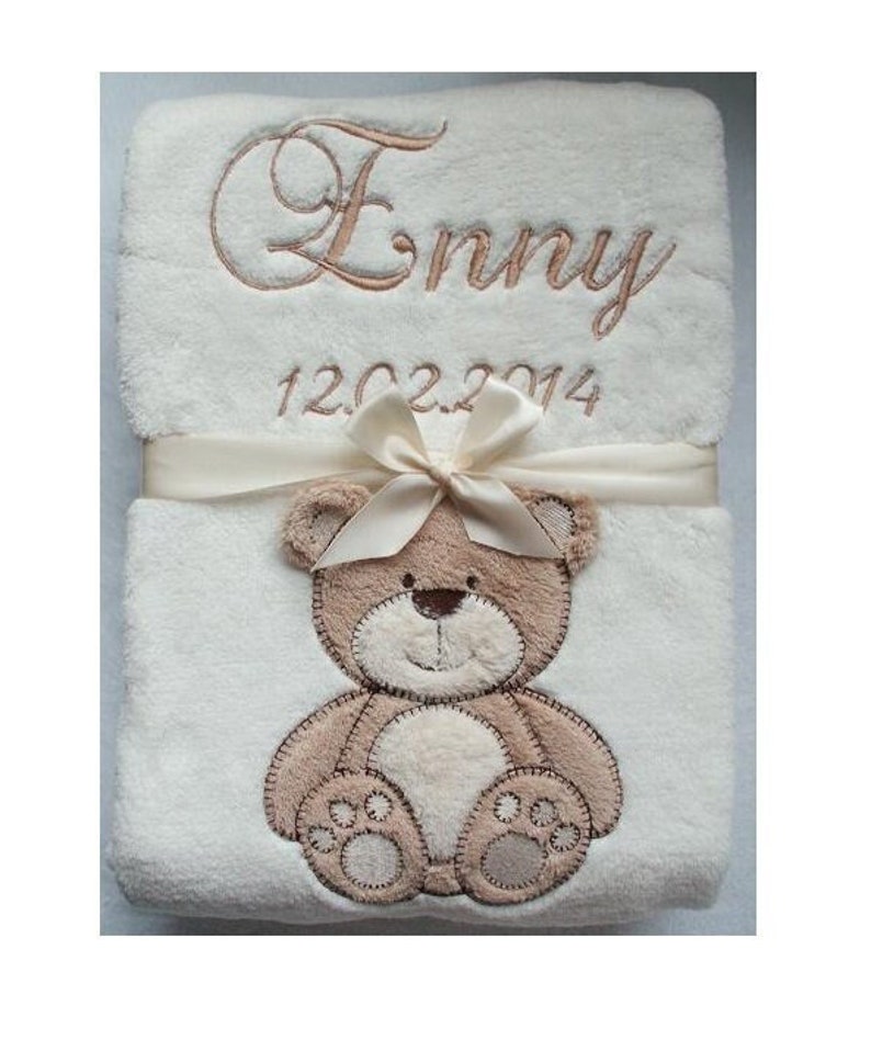 BotoBaby Babydecke mt Namen und Geburtsdatum bestickt 75x100 cm personalisiert GESCHENK Taufe 802001 BEIGE-TEDDY Bild 1