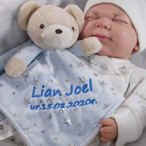 Cuddly cloth embroidered with name - Cuddly towel - Cuddly cloth - BLUE-TEDDY 2 ( 400244 )