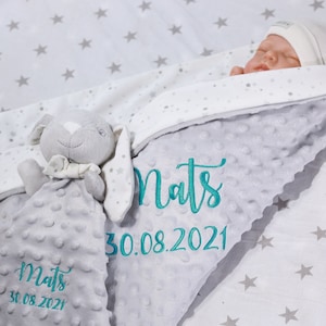 Couverture bébé double épaisseur prénom 75 x 100 cm doudou prénom 368975 lapin gris personnalisé cadeau naissance baptême image 3