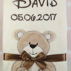 BotoBaby Babydecke mt Namen und Geburtsdatum bestickt 75x100 cm personalisiert GESCHENK Taufe 802001 BEIGE-TEDDY Bild 4